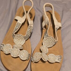 Chic White Beaded Sandals